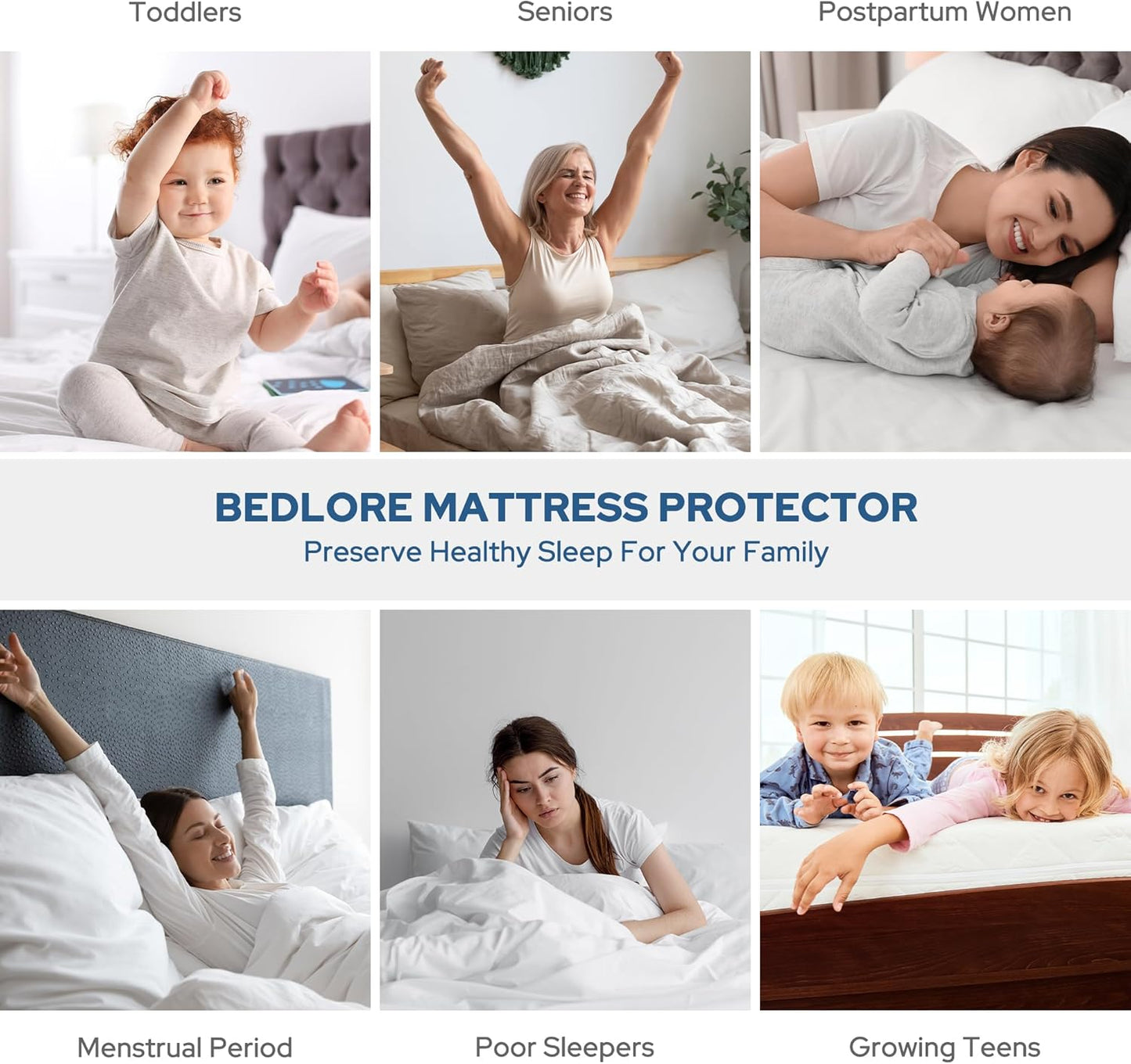 BEDLORE Waterproof Mattress Protector, California King Size Mattress Pad with Deep Pocket 6"-18" Depth, Soft Noiseless Dirt-Proof Bed Mattress Cover Washable for Home, Bedroom, Hotel (Gray)