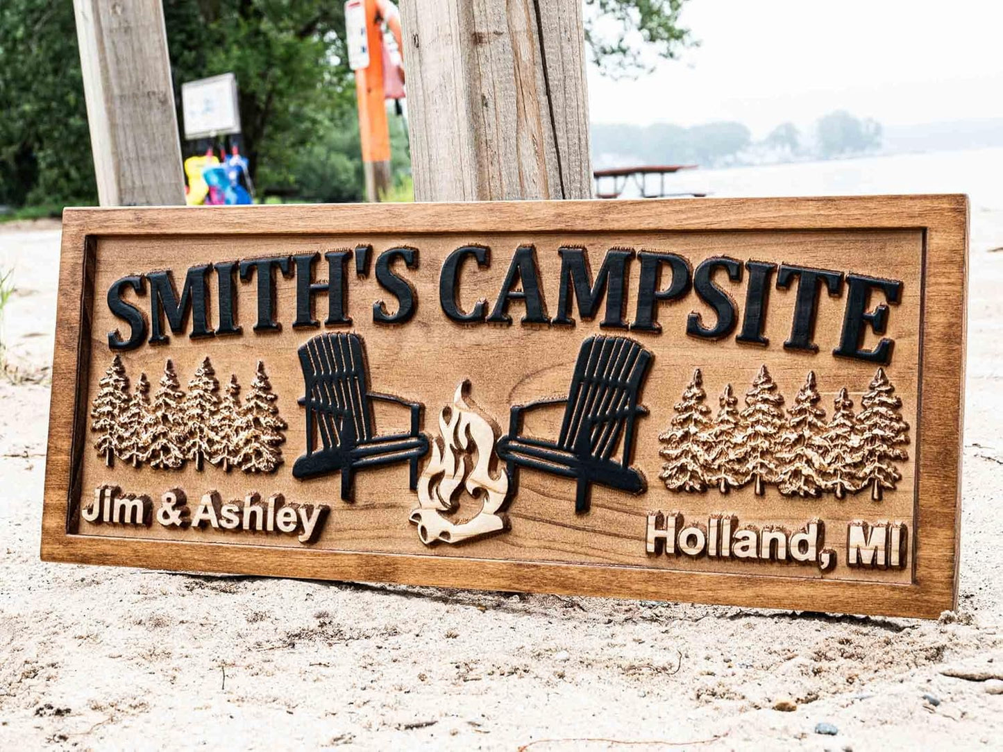 Custom Wood Campfire Sign | Family Name Campsite Sign | Last Name Sign | Personalized Camping Gifts | Fire Pit Sign Cabin Decor Camper Decor