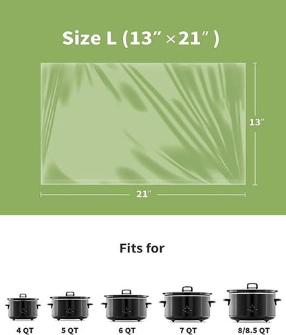 KOOC Slow Cooker Liners 13"x21" 20 Count Large Size Disposable Pot Liners Cooking Bags Fit 3 qt to 8.5 qt Pot BPA Free Fresh Locking Seal Design