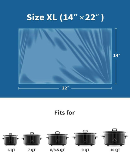 KOOC Slow Cooker Liners 14"x22" 10 Count Extra Large Size Disposable Pot Liners Christmas Cooking Bags Fit 6 qt to 10 qt Pot BPA Free Fresh Locking Seal Design