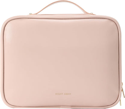 RIGHT AWAY Travel Toiletry Bag for Women,Large Makeup Bag& Cases,Waterproof Cosmetic Organizer Bag with Compartments,Portable Make Up Bag for Travel Size Toiletries,Skincare,Brushes Set,Pink