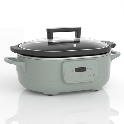 MAGNIFIQUE 6 Quart Programmable Slow Cooker Removable Healthy Nonstick Pot - Small Kitchen Appliance for Family Dinners - Serves 6+ People - Heat Settings: Keep Warm Olive