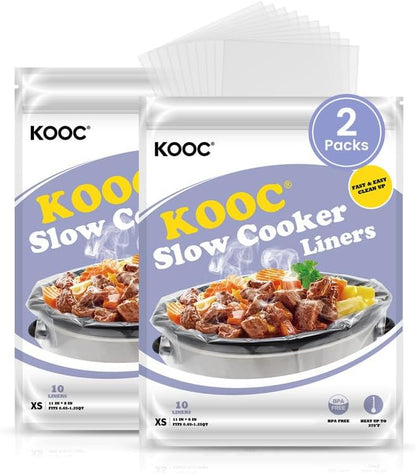 KOOC Slow Cooker Liners 8"x11" 20 Count Mini Size Disposable Pot Liners Cooking Bags Fit 0.65 qt to 1.25 qt Pot BPA Free Fresh Locking Seal Design