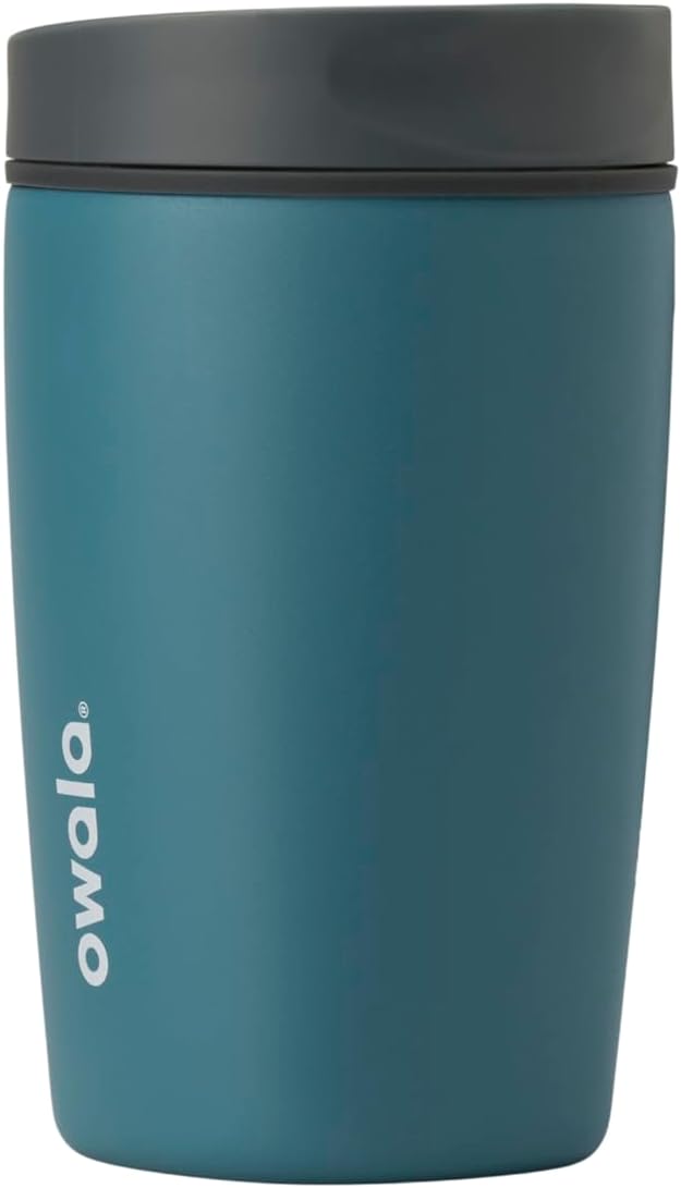 Owala SmoothSip Slider Insulated Stainless Steel Coffee Tumbler, Reusable Iced Coffee Cup, Hot Coffee Travel Mug, BPA Free 12 Oz