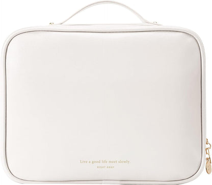 RIGHT AWAY Travel Toiletry Bag for Women, Makeup Bag& Cases, Waterproof Makeup Organizer Cosmetic Bag with Compartments,Portable Make Up Bag for Travel Size Toiletries,Skincare,Brushes Set,White