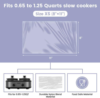 KOOC Slow Cooker Liners 8"x11" 20 Count Mini Size Disposable Pot Liners Cooking Bags Fit 0.65 qt to 1.25 qt Pot BPA Free Fresh Locking Seal Design
