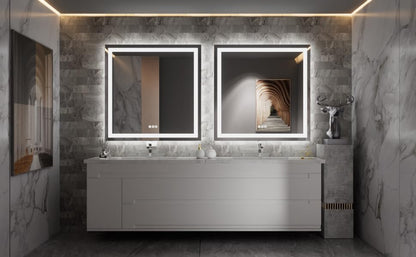 Amorho LED Bathroom Mirror 32"x 32" with Front and Backlight, Stepless Dimmable Wall Mirrors with Anti-Fog, Shatter-Proof, Memory, 3 Colors, Double LED Vanity Mirror(Horizontal/Vertical)