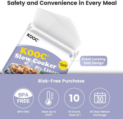 KOOC Slow Cooker Liners 8"x11" 10 Count Mini Size Disposable Pot Liners Cooking Bags Fit 0.65 qt to 1.25 qt Pot BPA Free Fresh Locking Seal Design