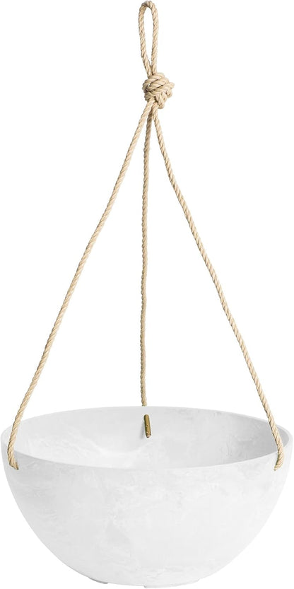 Root & Vessel Self Watering Hanging Planter for Indoor or Outdoor Plants, Unique Marbled Hanging Basket Made of Eco-Friendly Blend of Stone & Plastic, White, 12"