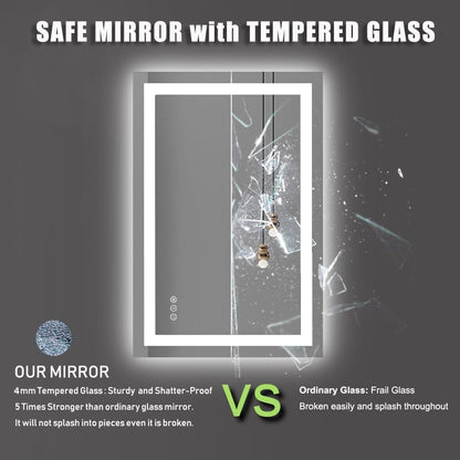 Amorho LED Bathroom Mirror 24"x 36" with Front and Backlight, Stepless Dimmable Wall Mirrors with Anti-Fog, Shatter-Proof, Memory, 3 Colors, Double LED Vanity Mirror(Horizontal/Vertical)