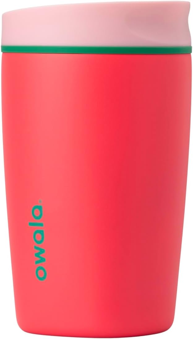 Owala SmoothSip Slider Insulated Stainless Steel Coffee Tumbler, Reusable Iced Coffee Cup, Hot Coffee Travel Mug, BPA Free 12 Oz