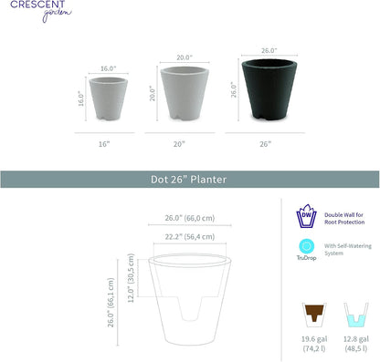 Crescent Garden Dot TruDrop Indoor/Outdoor Planter, Self-Watering Plant Pot, 26 Inches, (Ash)