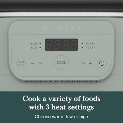 MAGNIFIQUE 6 Quart Programmable Slow Cooker Removable Healthy Nonstick Pot - Small Kitchen Appliance for Family Dinners - Serves 6+ People - Heat Settings: Keep Warm Olive