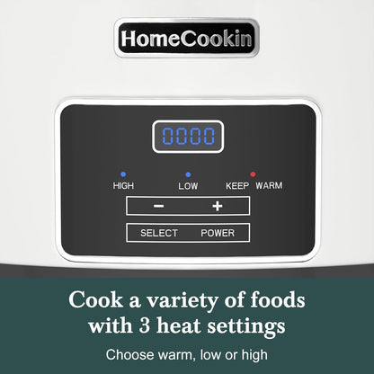 HOMECOOKIN 8-Quart Programmable Slow Cooker with Timer Keep Warm - Small Kitchen Appliance for Family Dinners - Serves 6+ People (White)