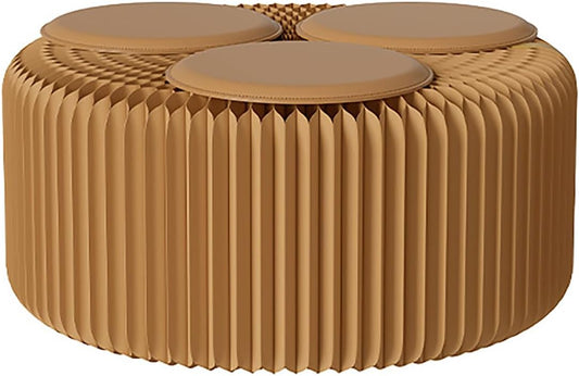 Foldable Kraft Paper Stool, Honeycomb Accordion Folding Bench, Collapsible Paper Stool for Small Spaces, Portable Footrest and Side Table for Living Room and Office,Brown-30×30×150cm