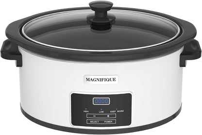 7-Quart Programmable Slow Cooker with Timer Keep Warm - Small Kitchen Appliance for Family Dinners - Serves 6+ People - Heat Settings: Keep Warm(White, Black Liner)