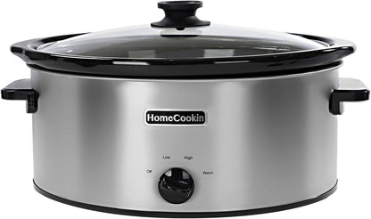 HOMECOOKIN 6 Quart Slow Cooker Oval Manual Pot Food Warmer with 3 Cooking Settings, Stainless Steel