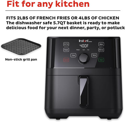 Instant Pot Vortex 5.7QT Air Fryer, Custom Program Options, 4-in-1 Functions, EvenCrisp Technology that Crisps, Roasts, Bakes and Reheats, 100+ In-App Recipes, from the Makers of Instant Pot, Black