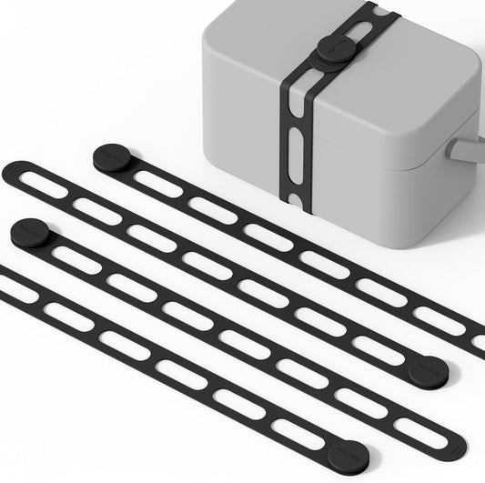 Silicone Latch Strap for Slow Cooker Lid, Pot, Bento Box, 21.65 In Reusable Elastic Self-Lock Silicone Tie for Bundling or Organizing Curtain, Cords, Yoga Mat, Camping Mat, 4pcs (Black)