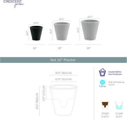 Crescent Garden Dot TruDrop Indoor/Outdoor Planter, Self-Watering Plant Pot, 16 Inches, (Slate)