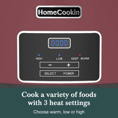 HOMECOOKIN 7-Quart Programmable Slow Cooker with Timer Keep Warm - Small Kitchen Appliance for Family Dinners - Serves 6+ People (Red Shell + White Ceramic Liner)