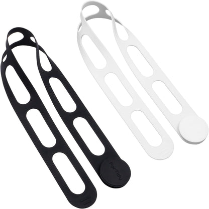 Silicone Utility Strap for Slow Cooker Lid, Pot, Bento Box, 21.65 In Reusable Elastic Self-Lock Silicone Tie for Bundling or Organizing Curtain, Cords, Yoga Mat, Camping Mat, 2pcs (Black&White)