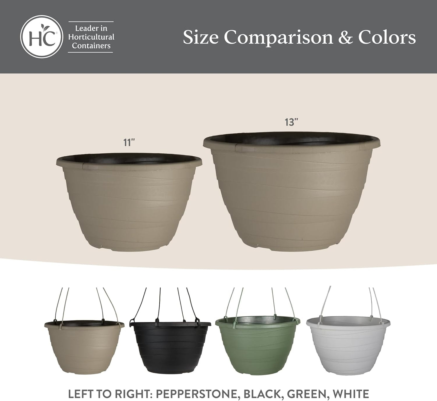 The HC Companies Wrapt Hanging Planters - Lightweight Plant Pot Hanger for Hanging Plants, Vegetables & Herbs - Outdoor & Indoor Hanging Basket for Plants (13" Black, Pack of 2)