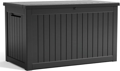 XXL 230 Gallon Large Resin Deck Box, Outdoor Lockable Storage Box for Patio Cushions Storage Furniture, Pool Supplies, Garden Tools, Weatherproof and UV Resistant- Black (230 Gallon)