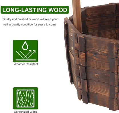 Wooden Wishing Well with Hanging Bucket, Outdoor Rustic Wishing Well Planter for Flowers and Plants, Well Covers for Yard, Garden Decor for Outside