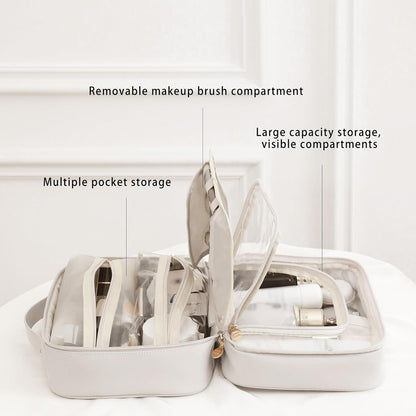 RIGHT AWAY Travel Toiletry Bag for Women, Makeup Bag& Cases, Waterproof Makeup Organizer Cosmetic Bag with Compartments,Portable Make Up Bag for Travel Size Toiletries,Skincare,Brushes Set,White