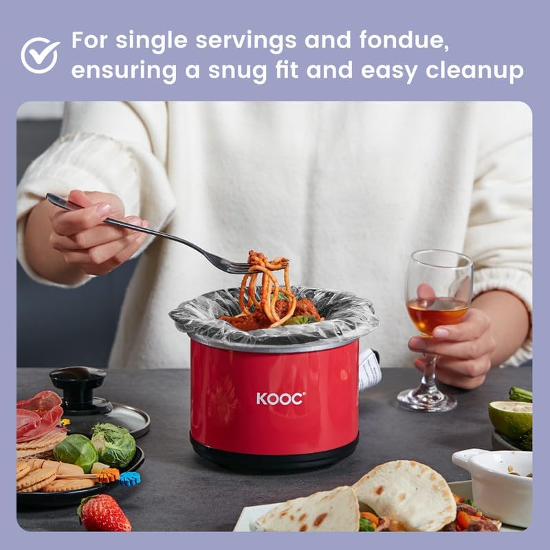 KOOC Slow Cooker Liners 8"x11" 10 Count Mini Size Disposable Pot Liners Cooking Bags Fit 0.65 qt to 1.25 qt Pot BPA Free Fresh Locking Seal Design