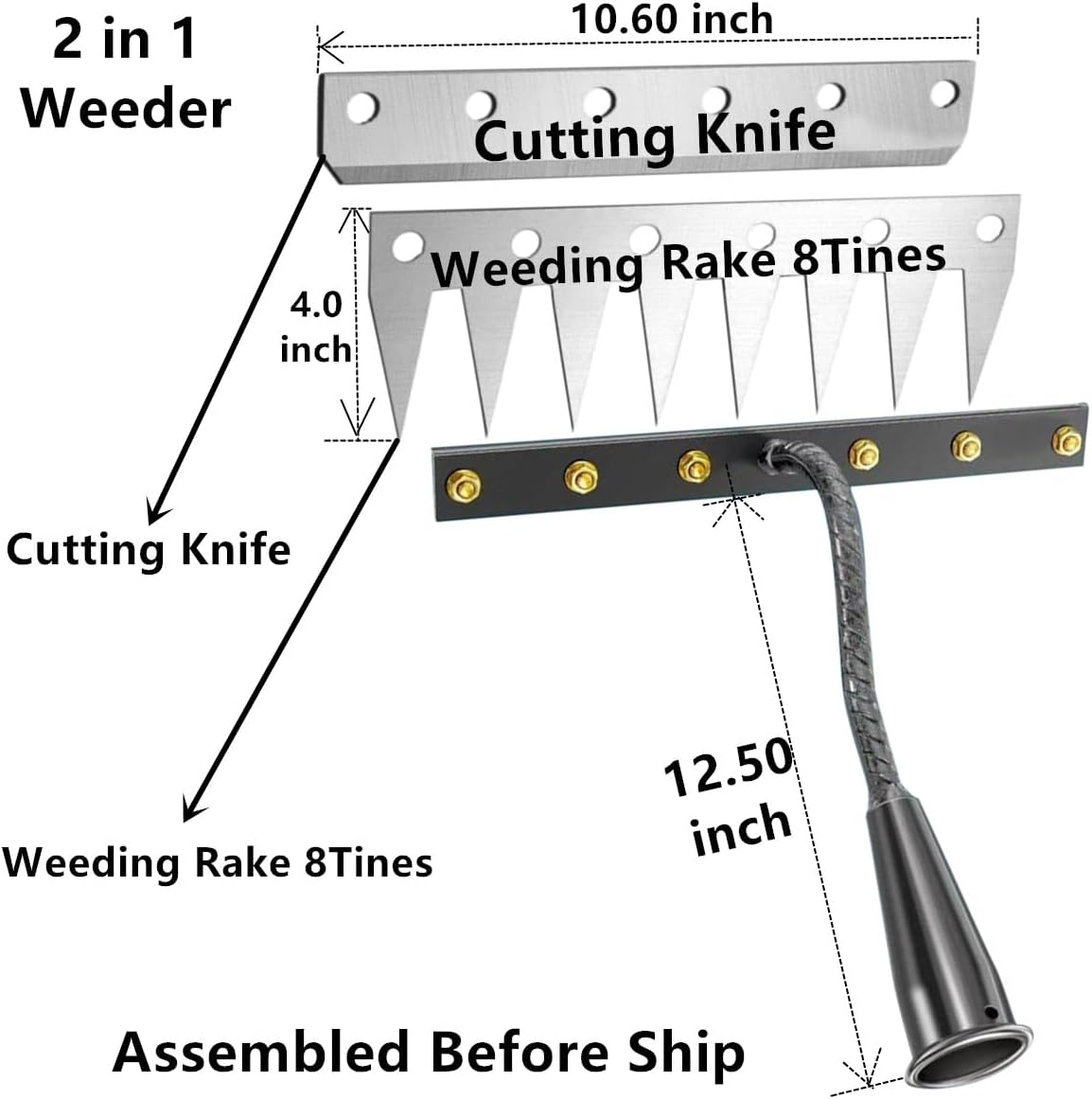 2 in 1 Iron Rake 2.0 for Gardening & Weeding,Multi-Tine Carbon Steel Garden Cultivator Rake | Weed Puller Tool & Uprooting Weeder for Gardenia | for Weeding, Cultivating, Lawn(No Handle Included)