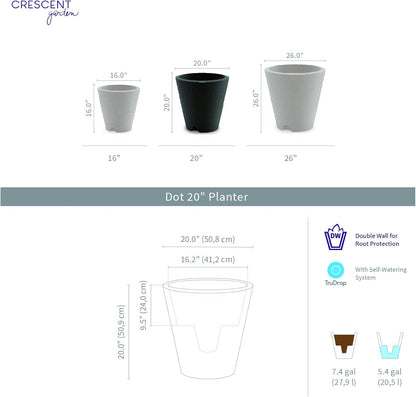 Crescent Garden Dot TruDrop Indoor/Outdoor Planter, Self-Watering Plant Pot, 20 Inches, (Alpine White)