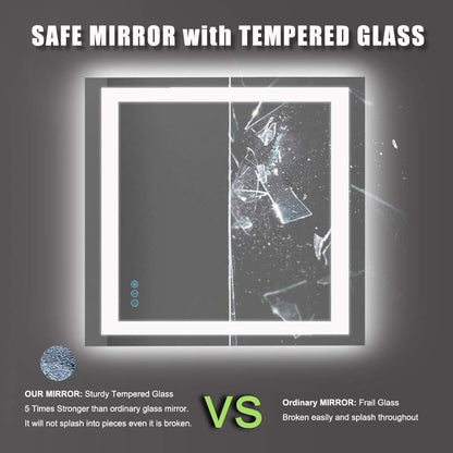 Amorho LED Bathroom Mirror 36"x 36" with Front and Backlight, Stepless Dimmable Wall Mirrors with Anti-Fog, Shatter-Proof, Memory, 3 Colors, Double LED Vanity Mirror