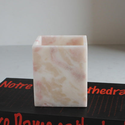 Natural Rose Marble Toothbrush Holders for Bathroom, Marble Makeup Brush Holder Countertop Organizer