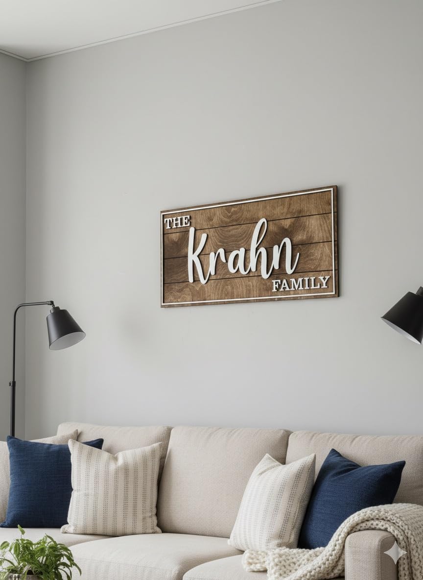 Personalized Family Name Sign - Custom Art Deco Last Name Wood Wall Decor Plaque, Rustic Farmhouse Style Wedding Gift, Housewarming Gift, Custom Wooden Wall Hanging with Established Date, Large Wall Art for Living Room or Entryway