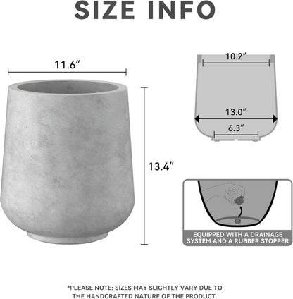 Kante 11.6" Dia Round Concrete Planter, Outdoor Indoor Large Plant Pots Containers with Drainage Hole and Rubber Plug for Home Garden Patio, Gray Concrete