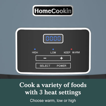 HOMECOOKIN 6-Quart Programmable Slow Cooker with Timer - Small Kitchen Appliance for Family Dinners - Serves 6+ People - Heat Settings: Keep Warm(Blue)
