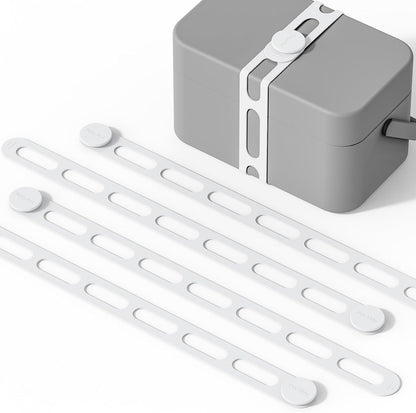 Silicone Utility Strap for Slow Cooker Lid, Pot, Bento Box, 21.65 In Reusable Elastic Self-Lock Silicone Tie for Bundling or Organizing Curtain, Cords, Yoga Mat, Camping Mat, 4pcs (White)