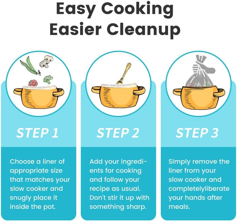 KOOC Slow Cooker Liners 10"x13" 30 count Small Size Disposable Plastic Bags Pot Liners Brunch Cooking Bags Fit 1.5 qt to 2 qt Pot BPA Free