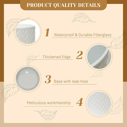 12 Inch Flower Pot Without Bracket with Drainage Holes Suitable for Indoor and Outdoor Decorative Planting (White Rectangle, 12 Inches)