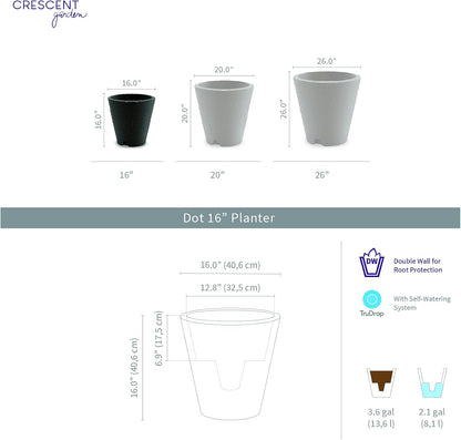 Crescent Garden Dot TruDrop Indoor/Outdoor Planter, Self-Watering Plant Pot, 16 Inches, (Mocha)