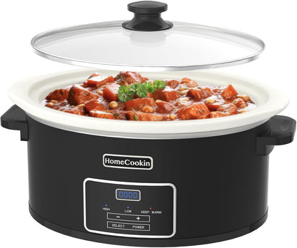HOMECOOKIN 7-Quart Programmable Slow Cooker with Timer Keep Warm - Small Kitchen Appliance for Family Dinners - Serves 6+ People (Black)
