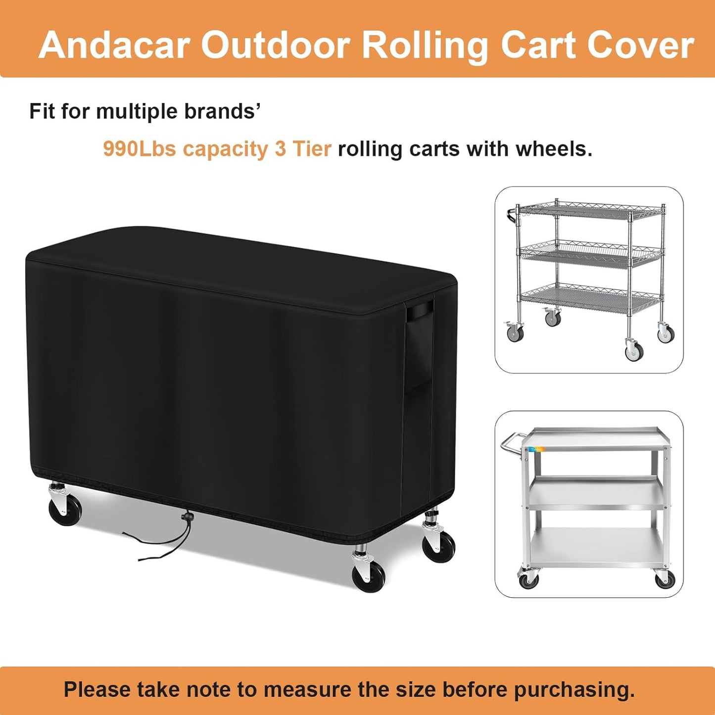Outdoor Prep Table Cover for WDT 990Lbs 3 Tier Capacity Heavy Duty Rolling Service Utility Cart, Grill Cart Table Cover Waterproof Tool Box Covers - 37"L x 19.5"W x 31"H