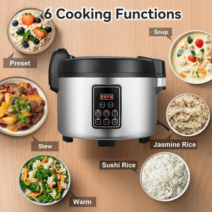Commercial Rice Cooker 60 CUPS (Cooked Rice)& Food Warmer | 13L/13.8Qt Extra Large Multifunctional Rice Cooker | 1350W Fast Cooking with Time Display & Preset|Restaurant Company Canteen Use