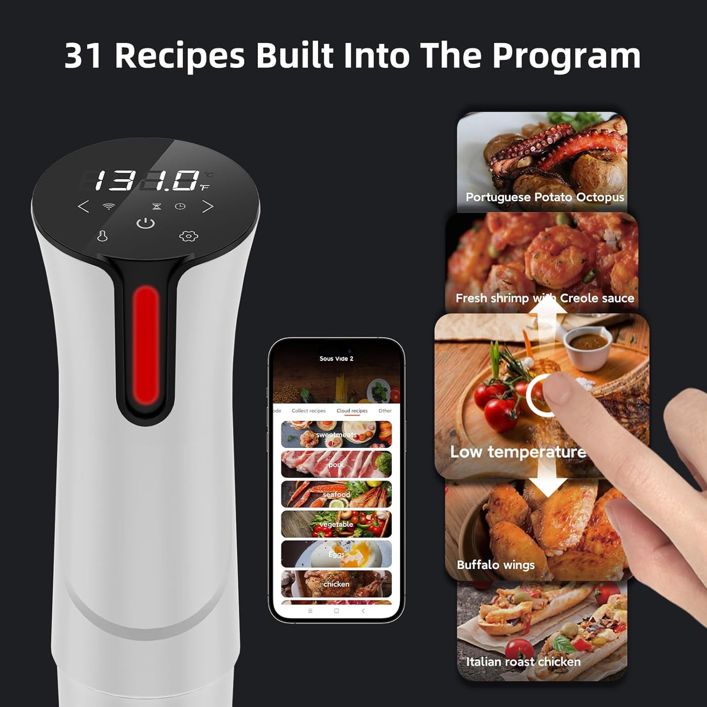 5G WIFI Sous Vide Machine|1100 Watts Sous Vide-Precision Cooker with Bag, Recipes| Thermal Immersion Circulator, Fast Heating with Accurate Temperature and Timer, LED Touch Screen/APP Control,White