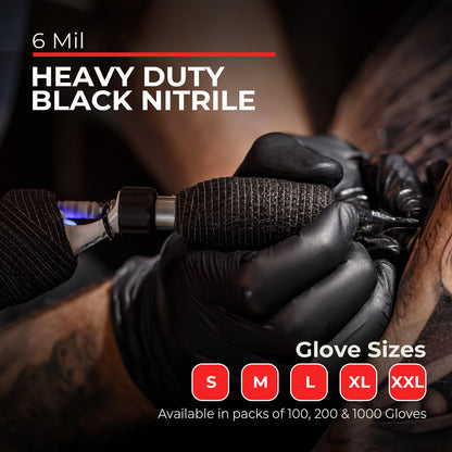 Heavy Duty 6 Mil Black Nitrile Gloves - Disposable, Latex & Powder Free | Mechanic, Food Prep & Tattoo | Rubber Gloves for Cooking, Cleaning & Household | Pack of (100)