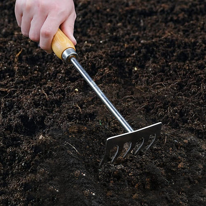 Gardtech Garden Tool Set, 5 Pcs Gardening Tool Set with Weeder Puller, Dibber, Transplanter, Big Trowel, 5-Claw Cultivator - Wooden Handle Heavy Duty Stainless Steel Gardening Hand Tools