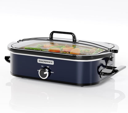 [NEW] MAGNIFIQUE 4-Quart Slow Cooker with Casserole Manual Warm Setting - Perfect Kitchen Small Appliance for Family Dinners, Dishwasher Safe Crock, Blue