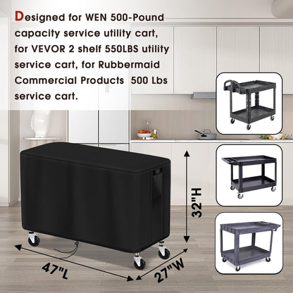 Service Cart Cover for Wen 500-Pound Capacity Service Utility Cart, Waterproof Grill Carts Cover Prep Table Covers - 47" L x 27" W x 32" H